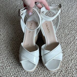 Prada Women's Cream Wedge Sandals